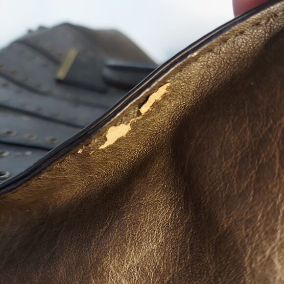 Borsani Moss Green Large Tote Handbag Crossbody Rivets Defects - Picture 6 of 12